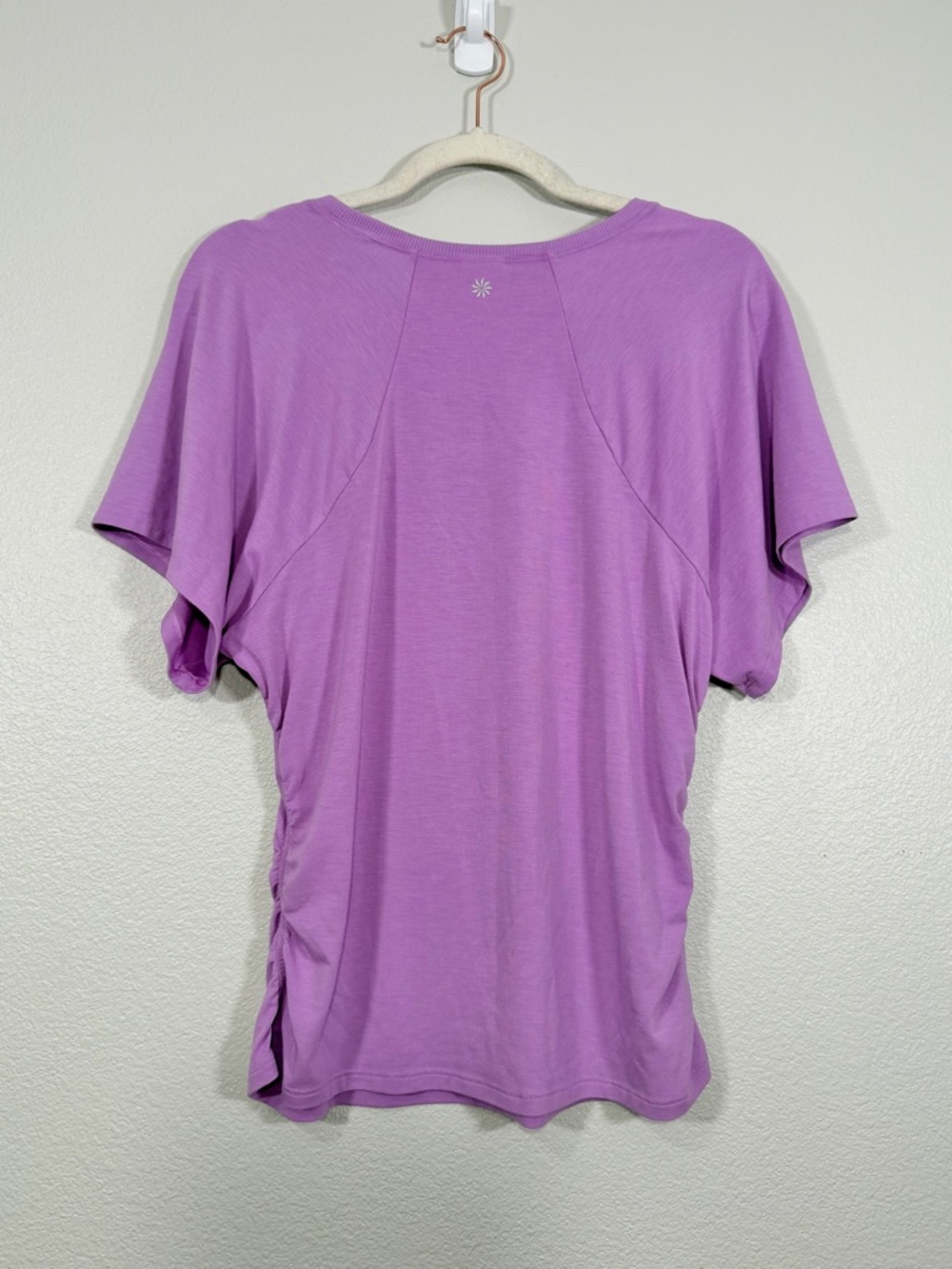Athleta Shirt Active Performance Short Sleeve Top Side Ruching Purple Women L - Picture 6 of 6